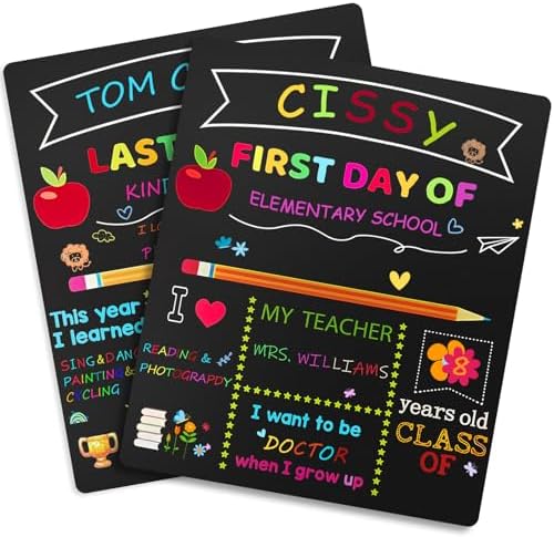 First Day & Last Day Of School Chalkboard Signs - 14x10 Inch Double Sided Reusable Back To School Board For Kids, Photo Prop