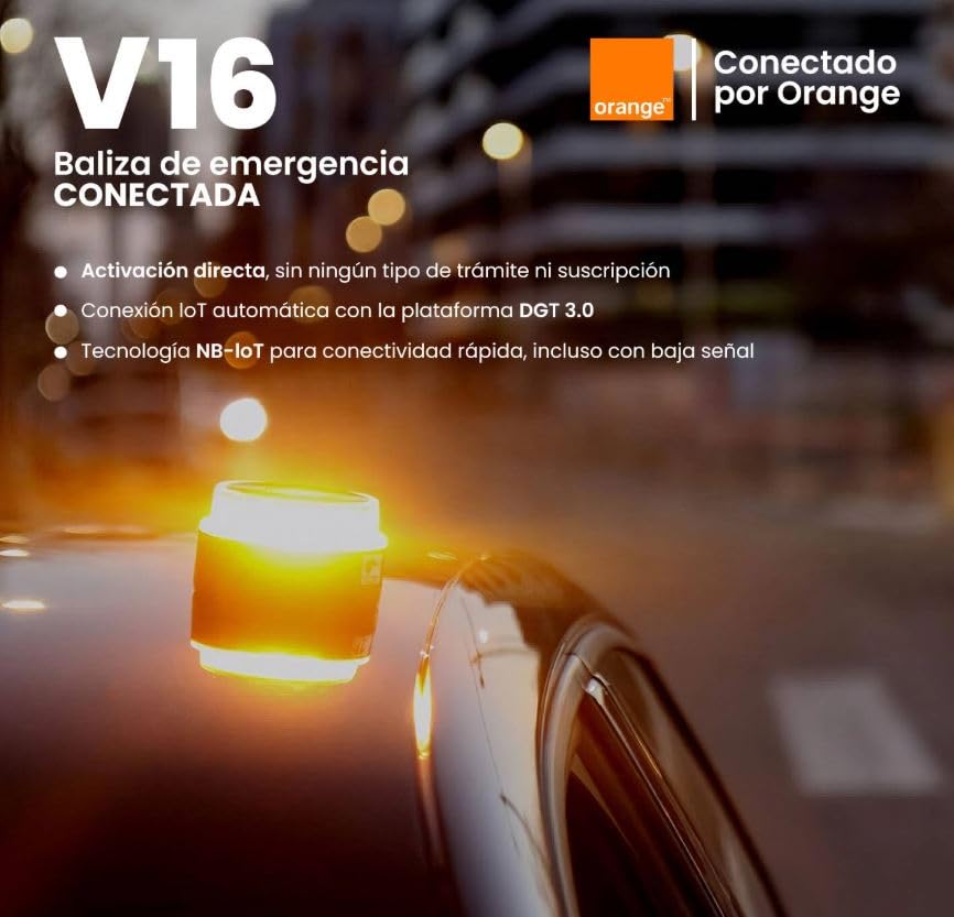 Genérico Baliza V16 Homologada - Conectada a DGT - Luz de Emergencia 360° - Resistente al Agua IP54 - Geolocalización 3.0- Fijación Magnetica (Boad, V16)