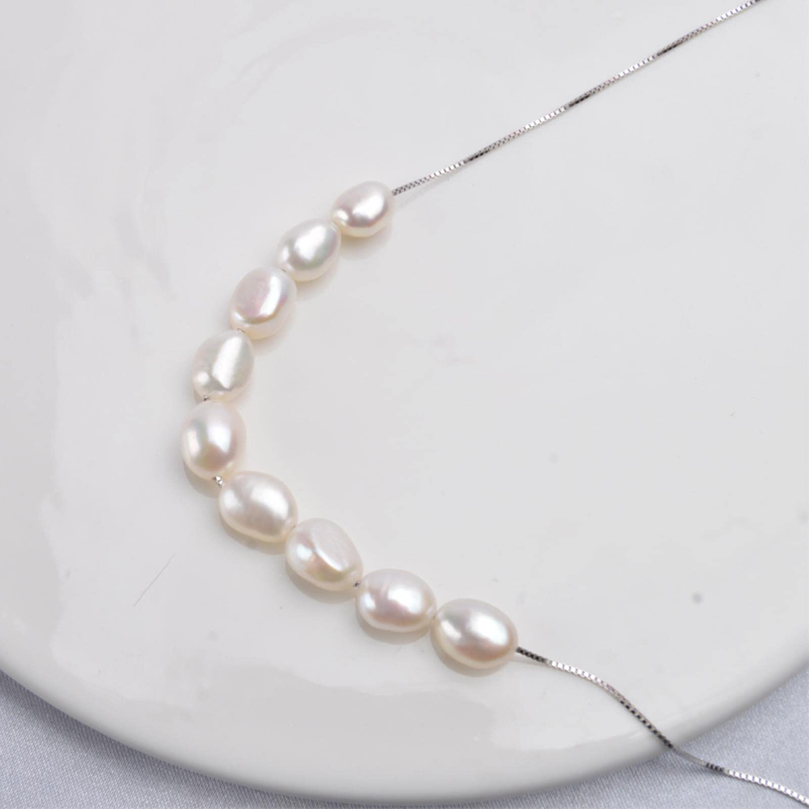 SALAN Collana in Argento Sterling 925 con Ciondolo A Catena da 6-7 Mm con Perle Barocche Naturali per Regalo da Donna