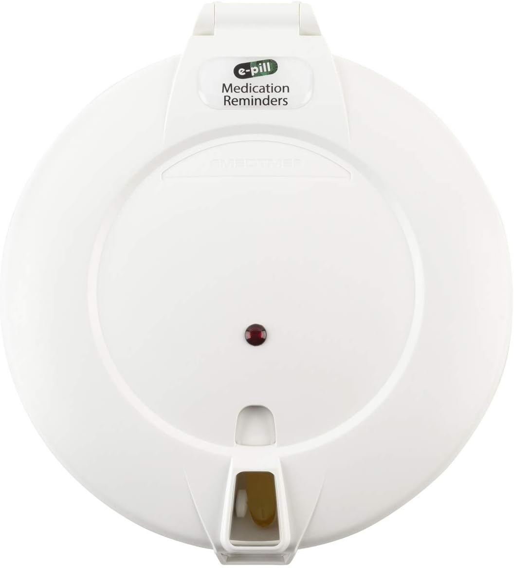 e-Pill MedTime Locked Automatic Pill Dispenser – Secure, Easy-to-Use Medication Organizer with 24 Daily Alarms – Ideal for Seniors, Dementia, and Alzheimer’s Care – White Lid