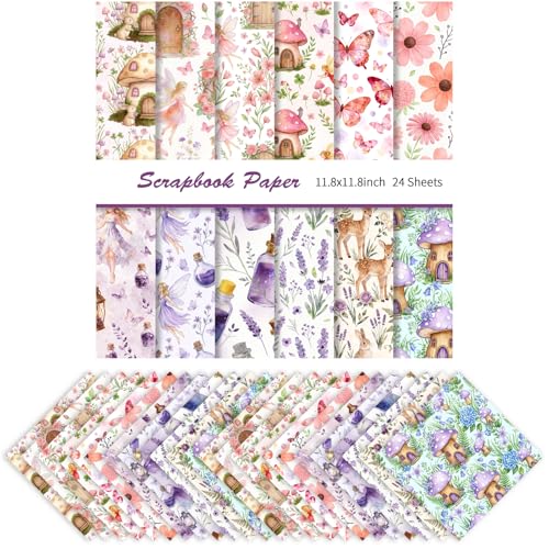 Papier scrapbooking jardin féérique rose x24 feuilles double face
