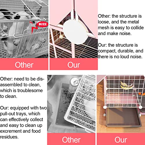 Choowin 2-Story Small Rabbit Cage Bunny Hutch Guinea Pig Cage Small Animals Cage, Metal Wire Netting Villa with Pull-Out Tray, Indoor Habitat Cage for Ferret Chinchilla Hedgehog, Pink