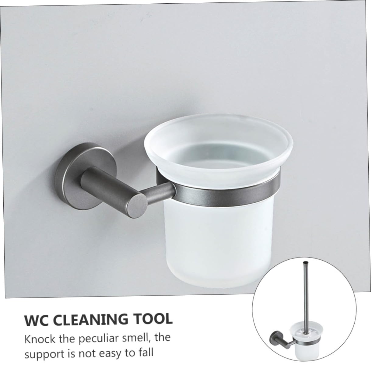 Escobilla de Baño Pared con Mango y Base de Vidrio Esmerilado Soporte Montado Pared para Limpieza Higiénica de Inodoro y Urinario Práctico Juego de Accesorios para Hogar