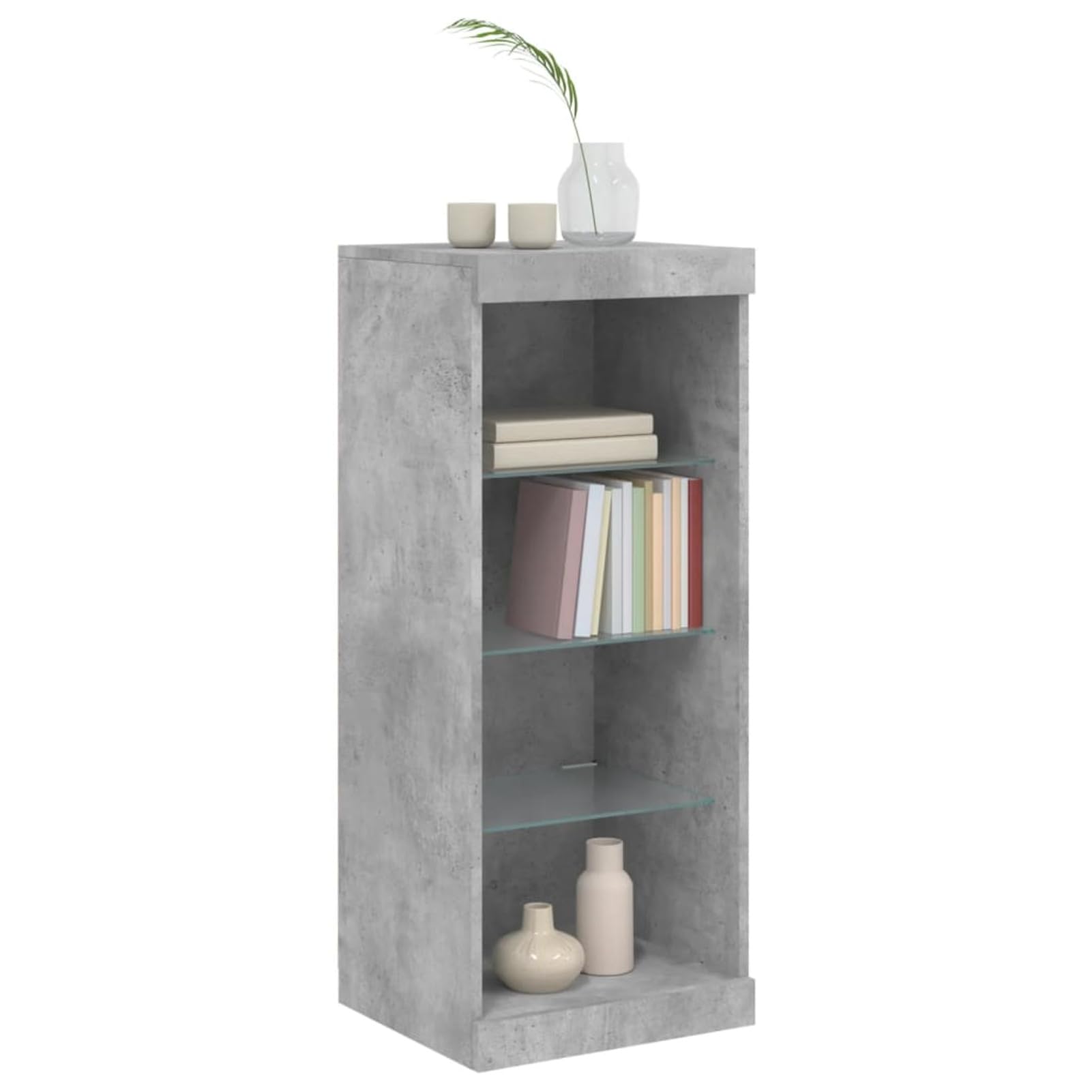 Homgoday Buffet avec lumières LED Gris béton 41 x 37 x 100 cm Armoire latérale Armoire de rangement pour salle à manger, salon, couloir et cuisine, mobilier de bureau à domicile