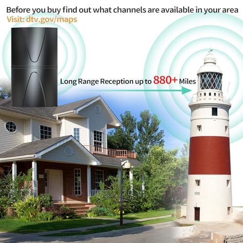 Vragey Amplified TV Antenna,850 Miles Range Indoor/Outdoor Antenna for Smart TV and All Older TV's,Digital TV Antenna with Thick Coaxial Cable&Amplifier Signal Booster