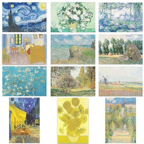 ゴッホ & モネ ポストカードコレクション 12枚セット はがき 葉書 Postcard Vincent van Gogh Claude Monet 名画 ひまわり・星月夜 おしゃれ 絵画 アート レトロ 便箋 ギフト 睡蓮 積みわら モンソー公園 ヴェトゥイユの画家の庭 プールヴィルの断崖の上の散歩 ハーグ近郊のチューリップ畑のサムネイル