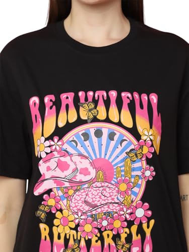 Image of Preneum Women's Cotton Aesthetic & Cool Graphic Printed Baggy Fit Drop-Shoulder Sleeves Cotton Oversized T-Shirt || Printed
