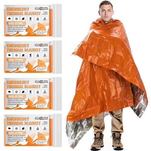 SecuCaptain Survival Emergency Thermal Blankets: Thicken 28um Space Mylar Blanket Kit for Outdoor...