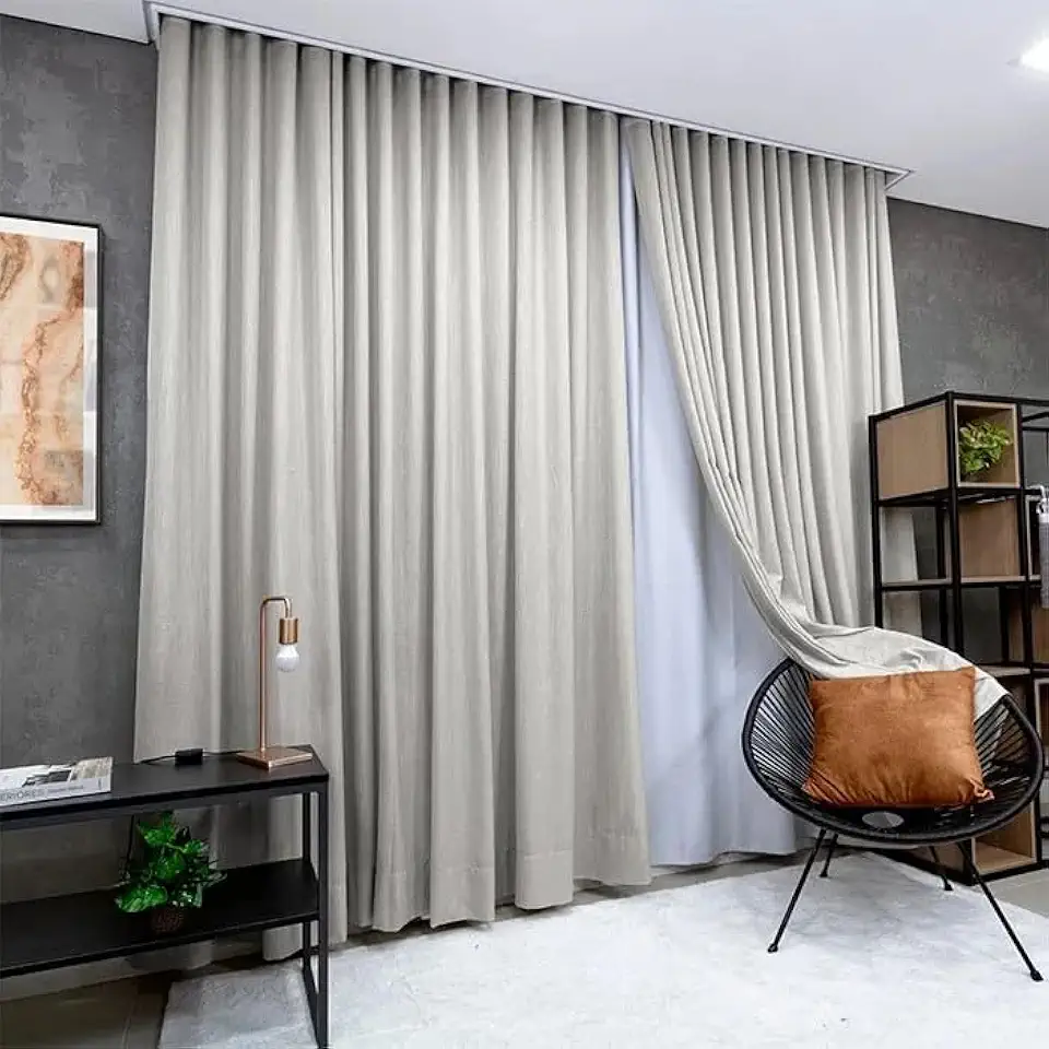 Cortina Gaze Linho 6,00x2,60 Com Blackout Trilho Duplo (Cinza)