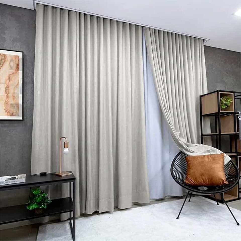 Cortina Gaze Linho 6,00x2,60 Com Blackout Trilho Duplo (Cinza)