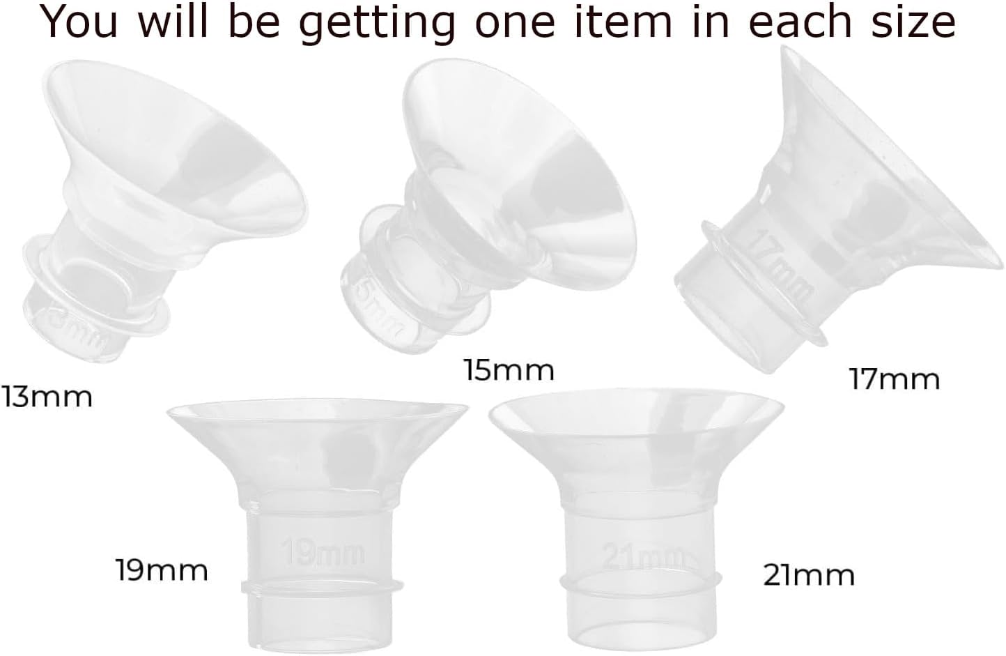 Flange Inserts 13/15/17/19/21mm for Wearable Breastpump Cups with 24mm Flange/Shields, Compatible with Medela, Momcozy S9/S9 Pro/S12/S12 Pro, TSRETE, Spectra, Elvie, Bella Baby, Lansinoh