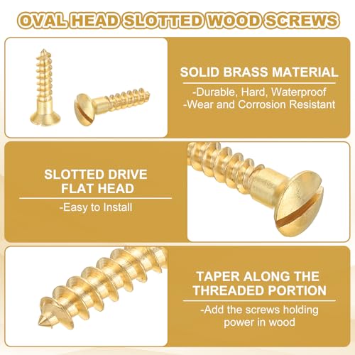 PATIKIL Tornillo para madera ovalado M4.5 x 20 mm, paquete de 25, latón sólido, cabezal plano y ranurado, tono dorado miniatura 3
