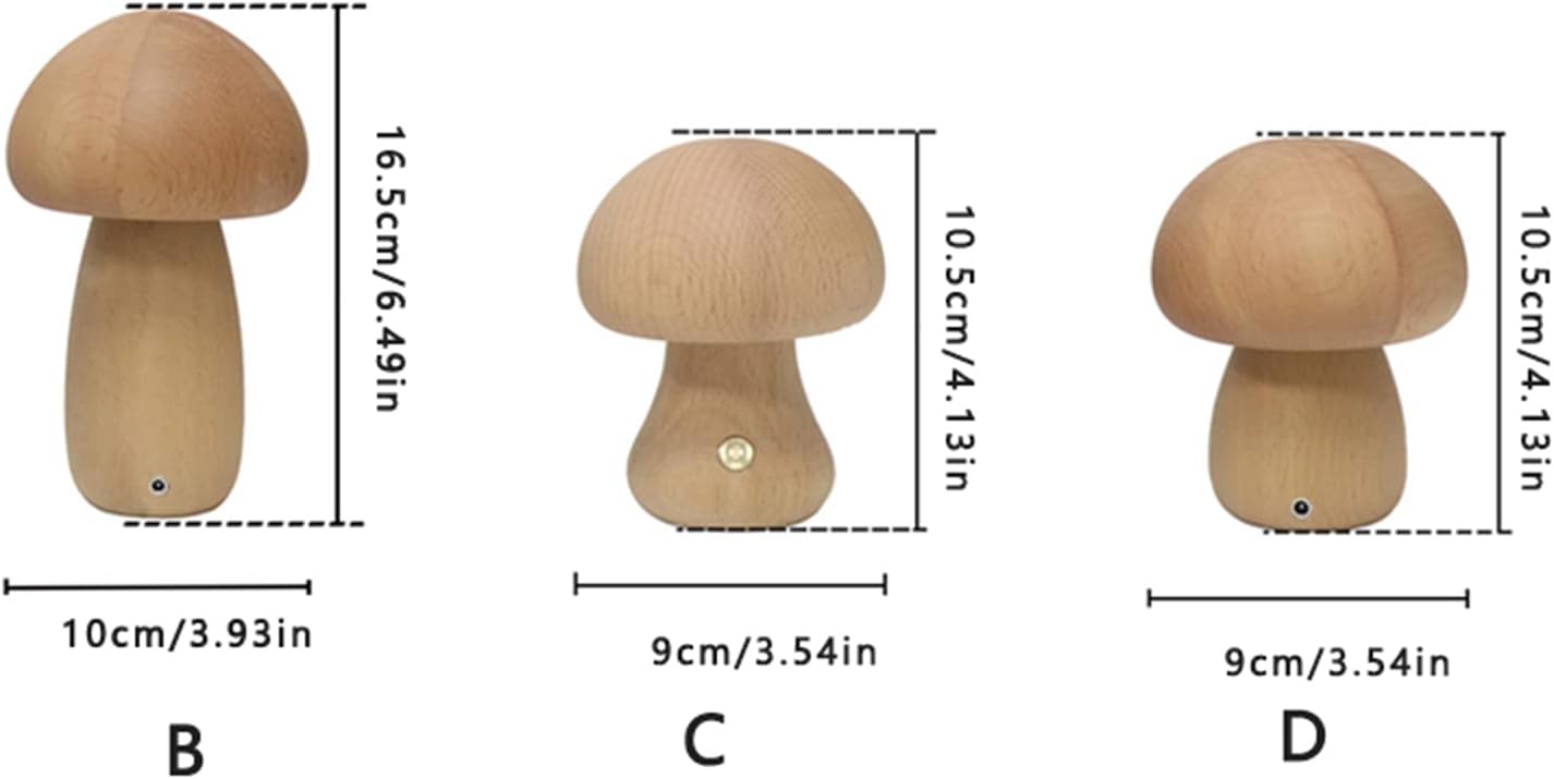Wooden Mushroom Lamp, Mini Mushroom Night Light, Portable Cordless Lamp, Dimmable LED Mushroom Nightlamp, Rechargeable Battery Operated, Bedside Light for Bedroom Birthday Gift(B-Walnut Color)