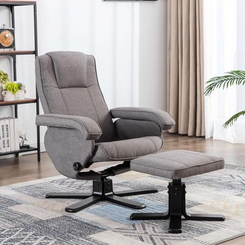 SVITA Charles Relaxsessel Hocker Sessel Fernsehsessel Drehsessel Polyester Holz Grau