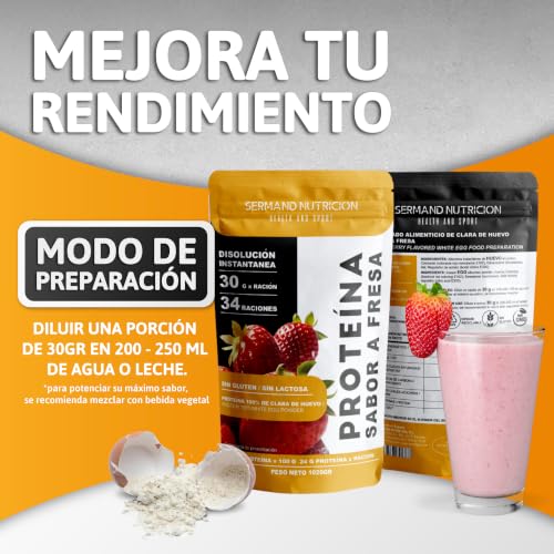Protéine Instantanée de Blanc d'Œuf en Poudre Saveur Fraise (1020 g) | Protéine en Poudre Sans Gluten | Protéines pour la Masse Musculaire | Protéine Sans Lactose – vue 6