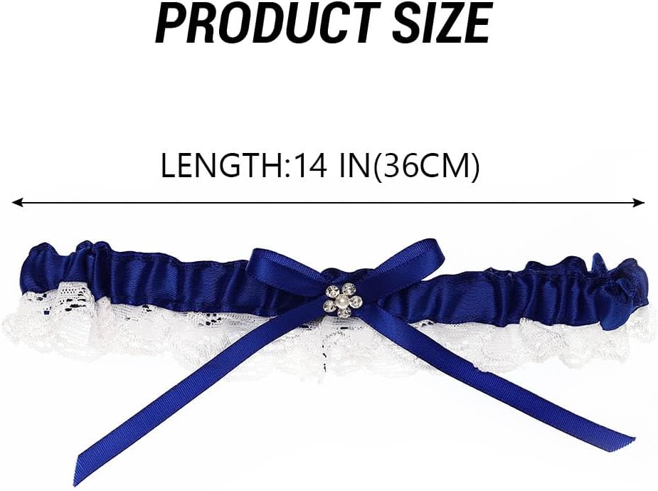JAKAWIN White Wedding Garter for Bride Womens Bridal Lace Garters (2 Dark Blue)