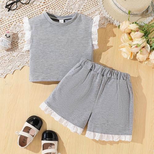 Image of Kid Young Girl Clothes Outfits Square Neck Tank Top Letter Patched Girls Summer Shorts Set(6-7T)