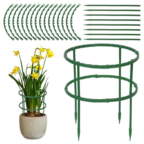 24 PCS Plant Support Stakes, Double-Deck Spliceable Half Round Plant Support Ring, Ring Cage Plant Stand, Half Round Plant Support Ring Cage for Tomato, Hydrangea, Indoor Plant Stake (15*25cm-24pcs)