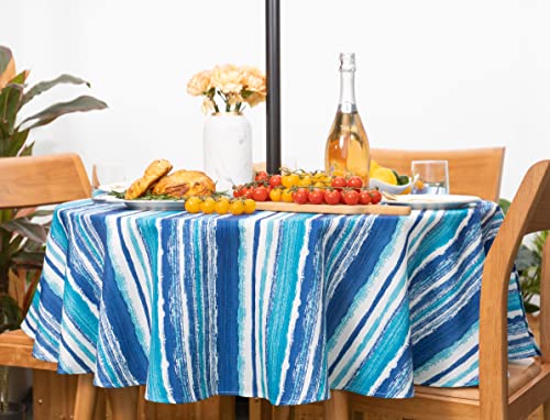 Yihomer Spring & Summer Outdoor Table Cloth - 60 Inch Round Tablecloth - Waterproof Wrinkle Free Table Cover With Zipper And Umbrella Hole, Crayon Art (Ocean) #TOP1