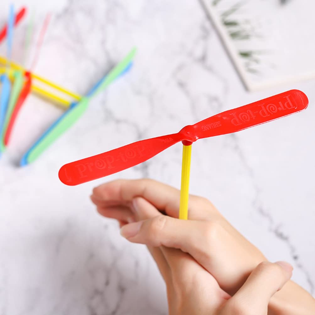 MINGXU Juguete de hélice, 100 piezas grandes de bambú libélula juguetes de plástico helicóptero juguetes para niños y niñas (color aleatorio