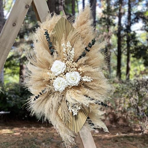 Boho Pampas Grass Wedding Arch Swag – White, Cream & Ivory Floral Arrangement for Rustic Backdrops, Ceremony Arches, Bohemian Decor – Shedding May Occur