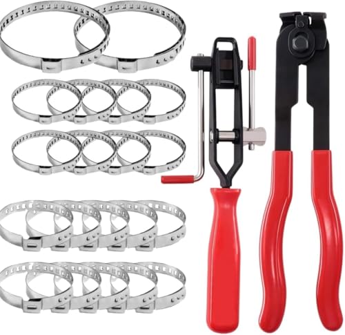 22 Pièces Pinces et Colliers de Serrage Inox - 20 Têtes de Collier Soufflet de Cardan (10 Petits + 10 Grands) - Pince à Collier Durite - Outils Voiture en Acier Carbone pour Tuyau et Soufflet