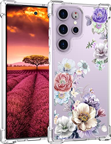 Topgraph Samsung Galaxy S23 Ultra Case Cute Flower Floral Clear for Women Girly Designer Girls, Phone Case Floral Design Compatible with Samsung Galaxy S23 Ultra (Large Luxury Rose Flowers)