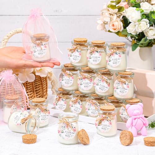 Threlaco 20 Pcs Flower Baby Shower Favors Party Candle Lavender Scented Glass Mason Jar Wax Candle Bulk for Guests Girl Boy Gender Reveal Party Gifts(Colorful) by Threlaco - Image 2
