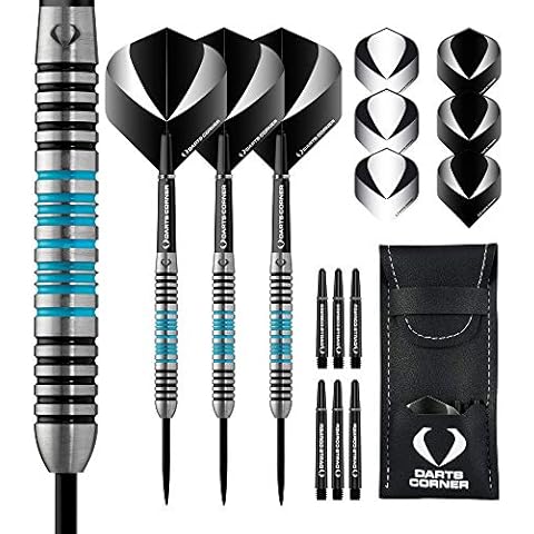 DESIGNA DARTS Marine | 80% Tungsten Barrel Steel Tip Dart Set with Flights, Stems and Case, 23g, M2, Black/Blue (D0673) Cover