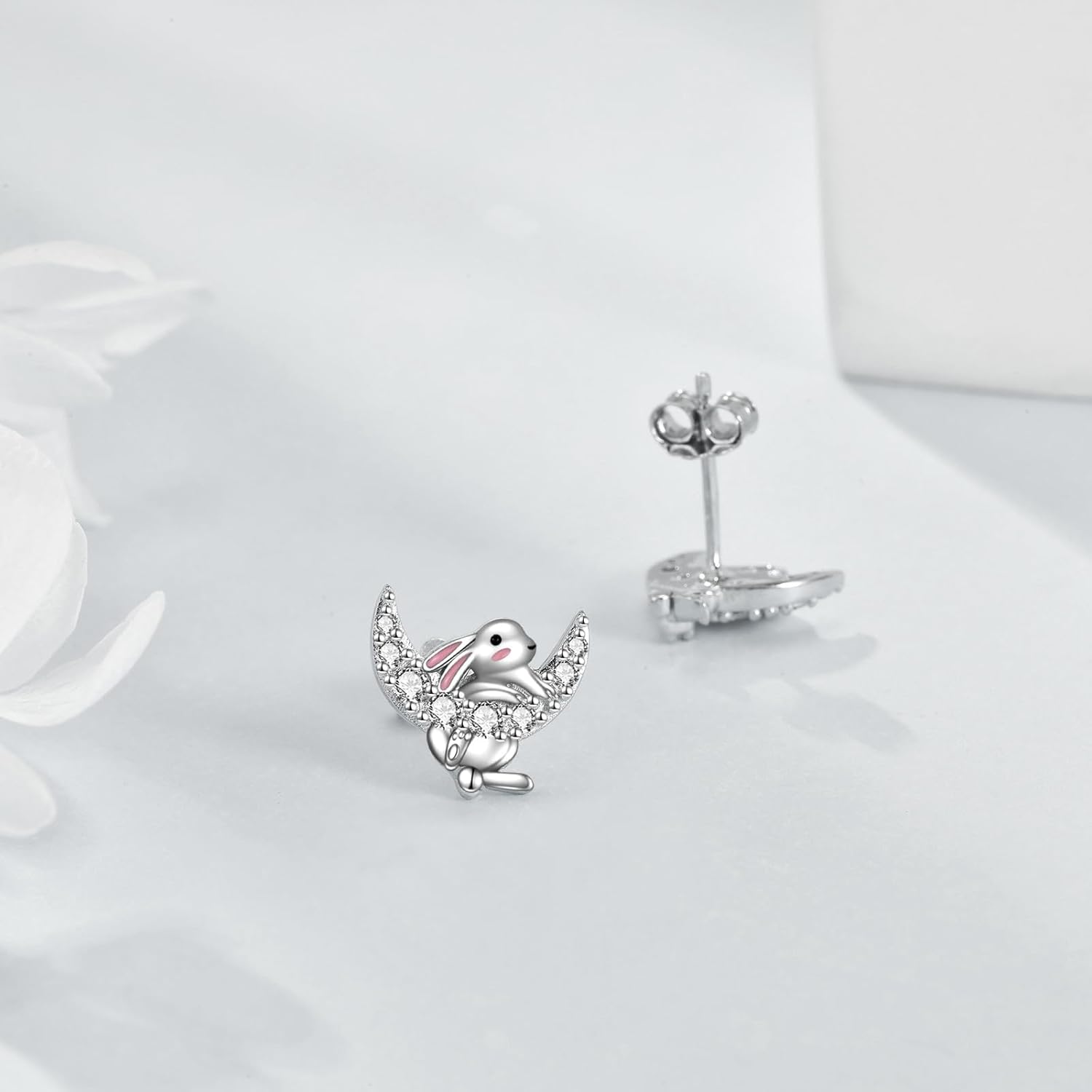 VONALA Sterling Silver Cat / Cow / Pig / Bunny / Squirrel / Giraffe / Highland Cow / Lion / Chicken / Ladybug / Star / Moon Stud Earrings for Women Cute Animal Post Earrings Hypoallergenic Animal Jewelry Gift for Teens Girls - Image 4