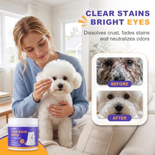 Image of Tear Stain Remover Wipes for Dogs & Cats, Extra Thick Dog Eye Wipes with Coconut Oil, Probiotics & Aloe - Natural Pet Face Wipes for Stains, Odors & Folds - pH Balanced, 120 Count