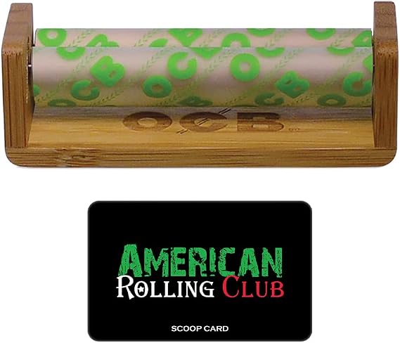 OCB 79mm 1 1/4 Bamboo Wood Cigarette Rolling Machine Includes American Rolling Club Scoop Card
