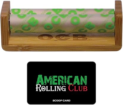 OCB 79mm 1 1/4 Bamboo Wood Cigarette Rolling Machine Includes American Rolling Club Scoop Card