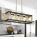 XINGQI Kitchen Island Light Fixtures, Farmhouse Dining Room Chandelier Rectangular Linear Chandeliers Pendant Ceiling Light Fixture for Bar Office Coffee Shop 4-Light