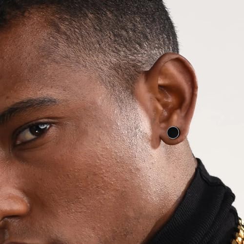 FEEL STYLE 925 Sterling Silver Viking Rune Stud Earrings for Men Women Natural Black Onyx Flat Back Stud Earrings Hypoallergenic3