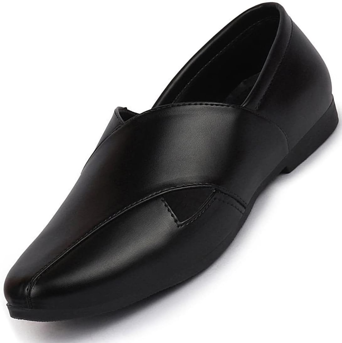 FAUSTO Men's FST KI-1724 BLACK-41 Ethnic Black Criss Cross Slip On Juttis and Mojaris (7 UK)