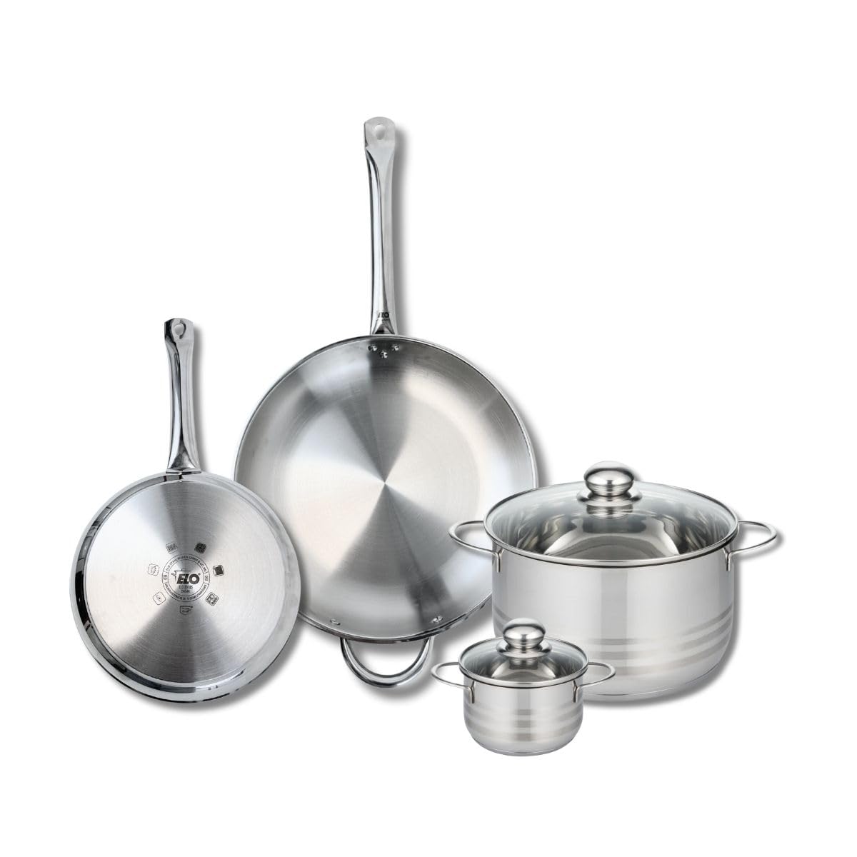 ELO 9879150 4-częściowy zestaw naczyń kuchennych 24 i 32 cm oraz 2 patelnie 12 i 24 cm Elo Profi Brilliant, stal nierdzewna, indukcyjna