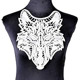 Schwarz Weiß Wolfskopf Stickerei Spitze Ausschnitt Kragen Anwendung Nähen DIY Applique Spitzenstoff für Kleider Scrapbooking Patch, Weiß