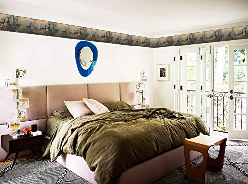Dundee Deco Ddazbd9025 Peel And Stick Wallpaper Border - Nature Grey, Red, Yellow Deer, Fox In The Forest Wall Border Retro Design, 15 Ft X 7 In (4.57M X 17.78Cm), Self Adhesive #TOP4