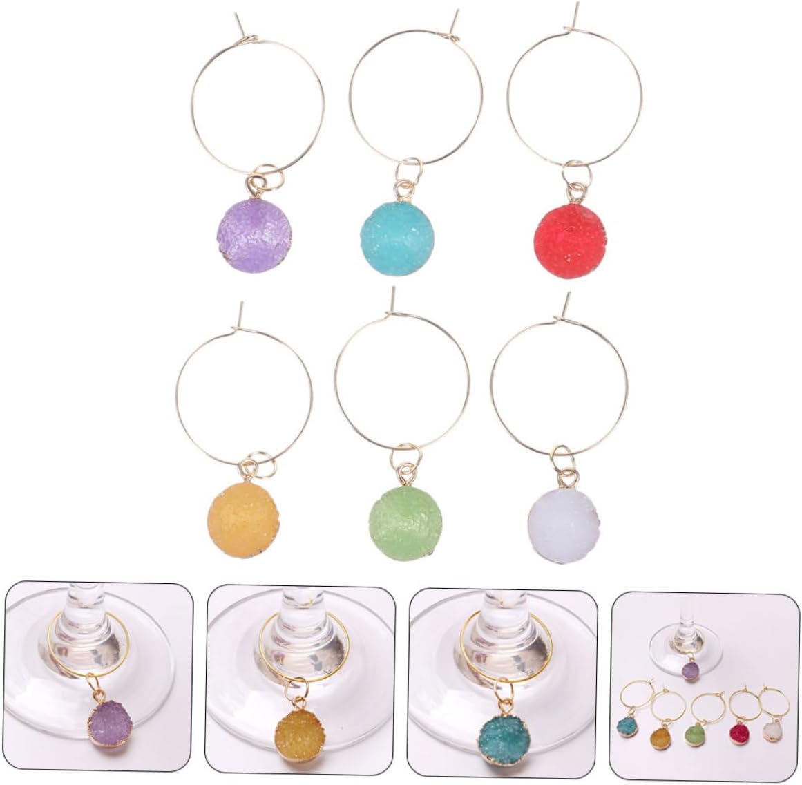 Ciieeo 5sets Colorful Wine Cup Pendants Reusable Drink Markers for Parties Vibrant Charm Wine Tags for Easy Identification for Cocktail Hours and Gatherings 6pcs*5