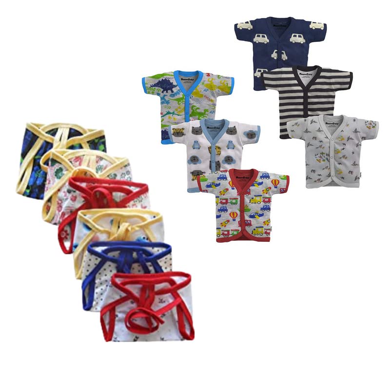 TinchukNew Born Baby Cotton Front Open Vest- Tshirt Jhabla -Perfect Summer Wear for Your Baby -Set of 6 and Cotton Double Layer Nappy 6 Piece(12 Piece Combo Set) Assorted Prints
