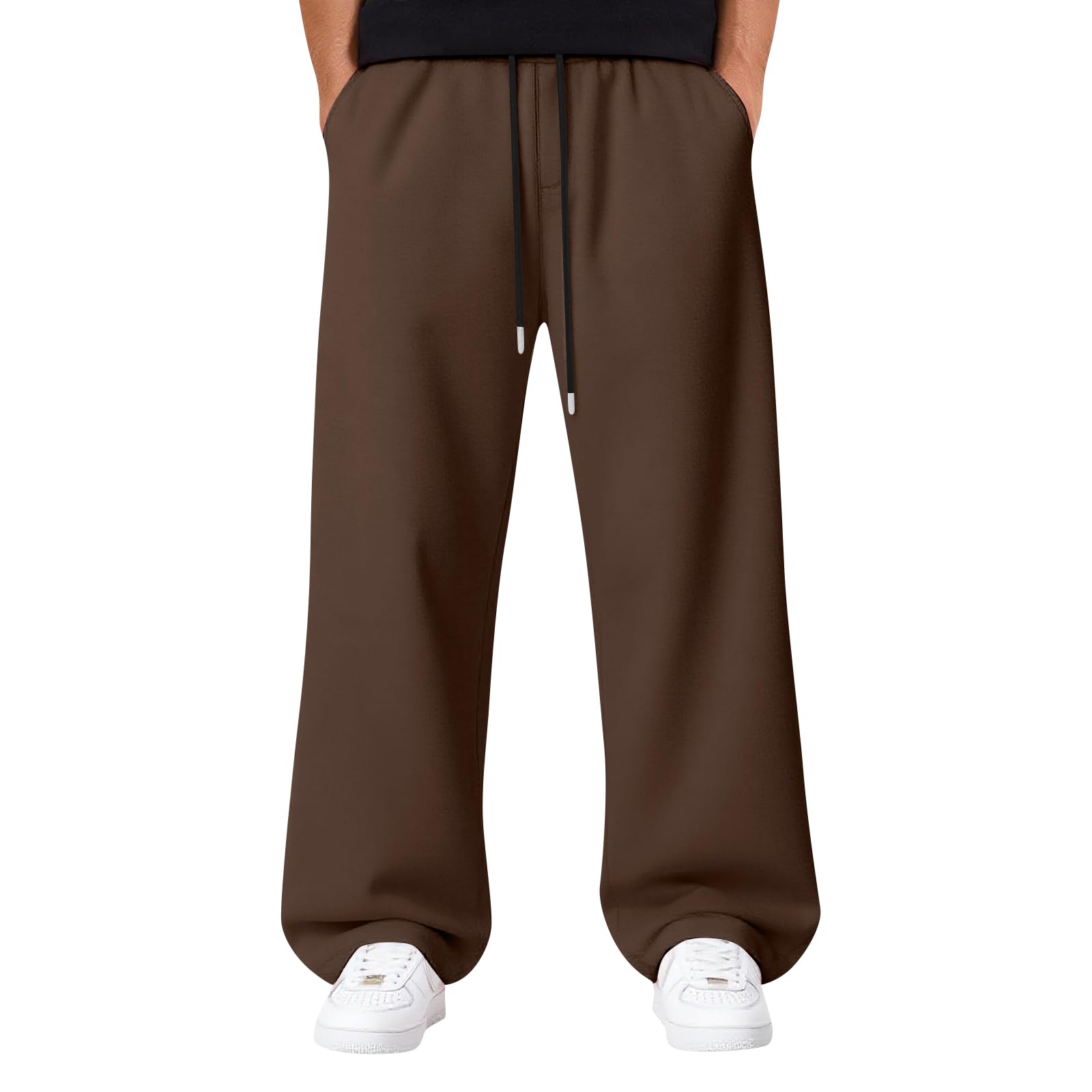 Straight Leg Sweatpants Men Athletic Fleece Lined Joggers with Pockets Baggy Wide Leg Sweatpants Open Bottom Pants