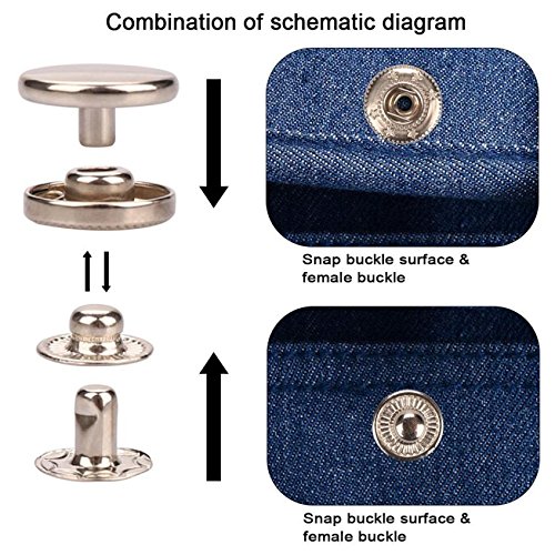 Snap Fastener Kit,Metal Snaps Buttons with Fixing Tools, 4 Color Clothing Snaps Kit for Clothing, Leather, Jacket, Jeans Wear, Bags, Bracelet