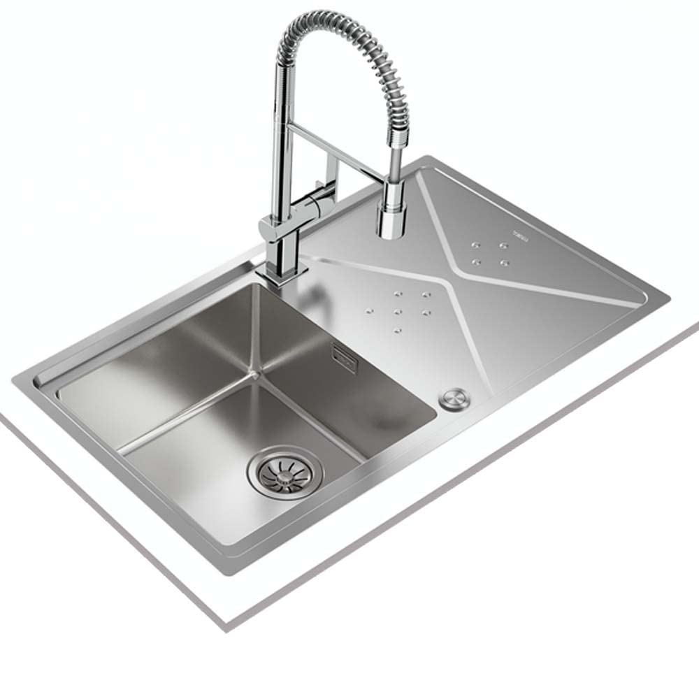 Teka Fregadero de 1 Cubeta con Escurridor en Acero Inoxidable 18/10, SilentSmart, Doble Instalación, 50 cm, Modelo Brooklyn 50 M-XP 1B 1D