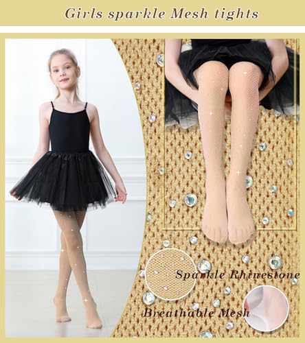 Image of Girls Sparkle Fishnet Tights Glitter Tights for Kids Toddler Rhinestone Stockings Halloween Star Pantyhose