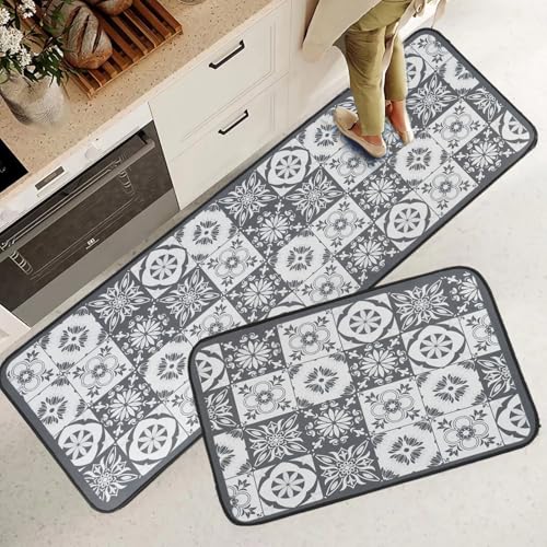 Fecial Lot de 2 tapis vintage antidérapants durables et lavables pour cuisine, salle de bain, salon, couloir