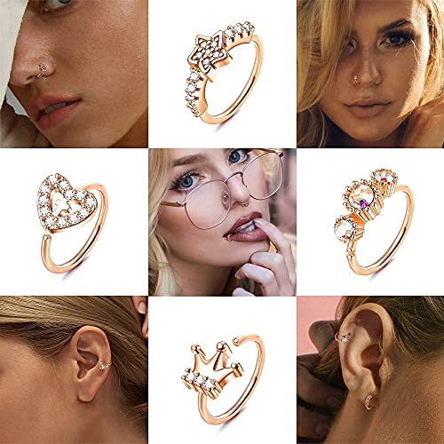 Ubjuliwa 9Pcs 20G Cute Hoop Nose Rings For Women Men Paved Cz Leaf Butterfly Feather Flower Crawler Stainless Steel Cartilage Helix Earrings Hoops Body Piercing Jewelry #TOP3
