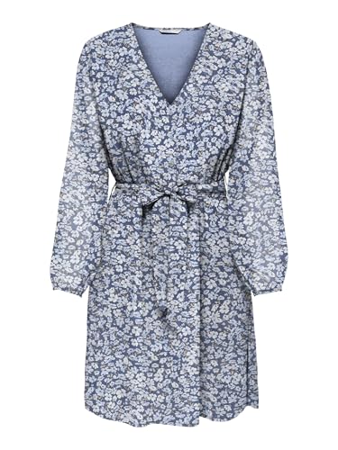 ONLY Damen Onlcera Life 3/4 Short Dress WVN Noos Alltagskleid Mit V-Ausschnitt Und Gürtel In Der Taille, Vintage Indigo, Medium