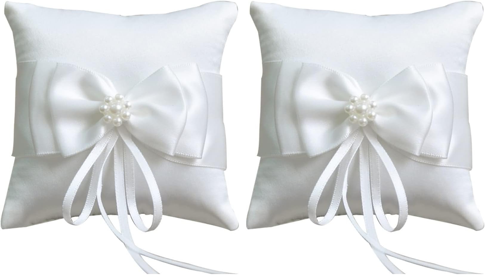 Little World Ring Pillow Pearls, Decor Bridal Wedding Ivory Ring Bearer Pillow, 7.8 Inch x 7.8 Inch (White) (Pack of 2)