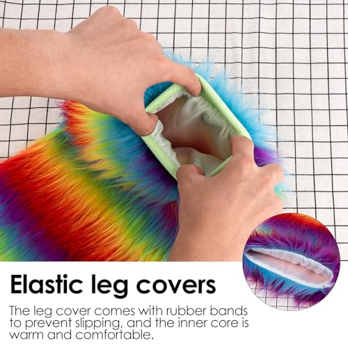Rainbow Furry Leg Warmers, Rainbow Furry Fluffy Leg Warmers (1Pair)3